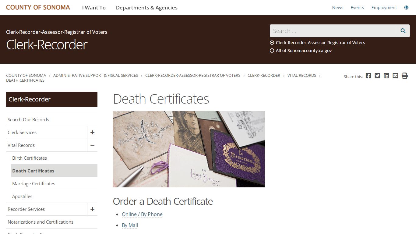 Death Certificates | Clerk - Recorder - County of Sonoma