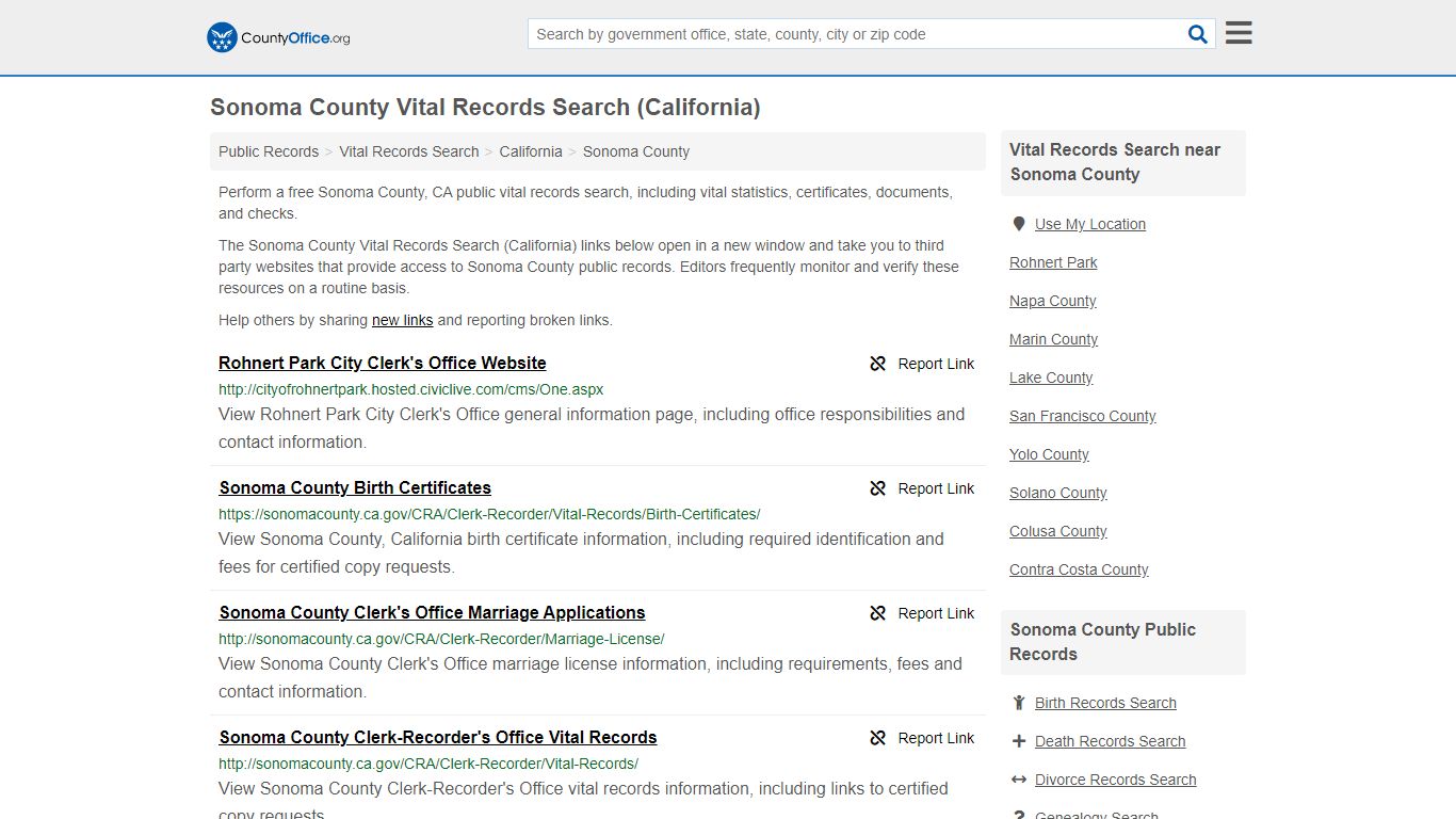 Vital Records Search - Sonoma County, CA (Birth, Death ...